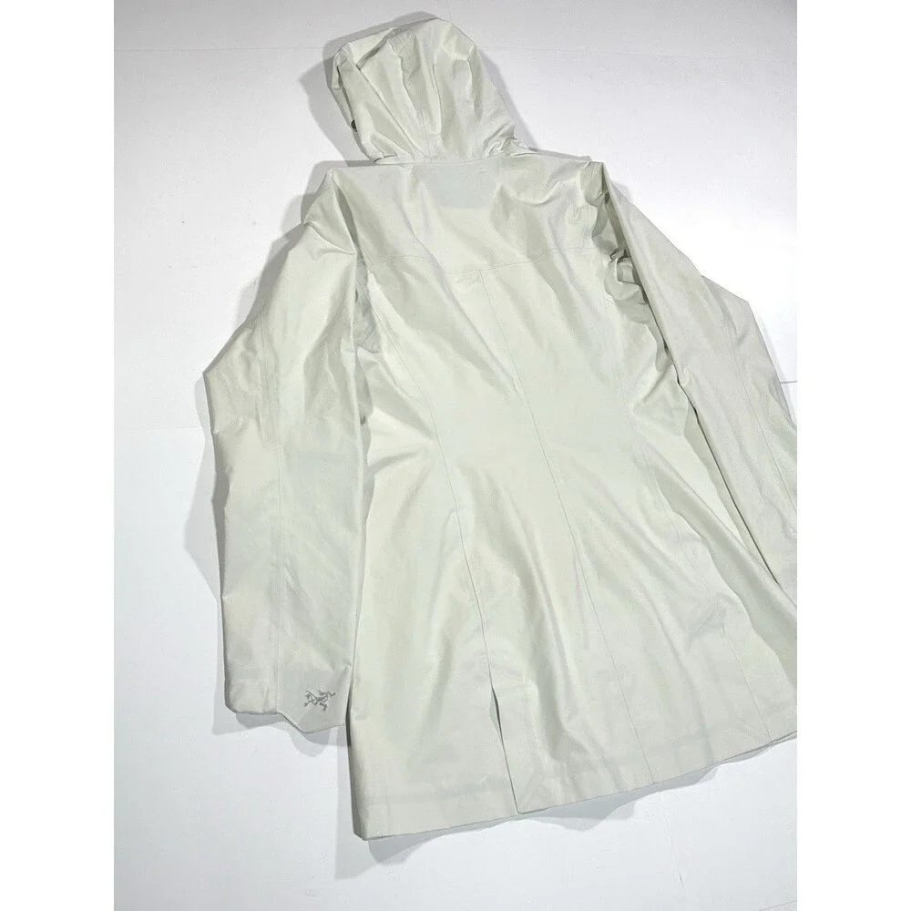 Arc’teryx Goretex Women Rain Jacket White Long Parka Size S Cream Gray Hooded - Picture 12 of 16